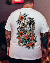 Men's Plus Size Street Fashion Anchor And Mermaid Print Round Neck Short Sleeve T-Shirt
